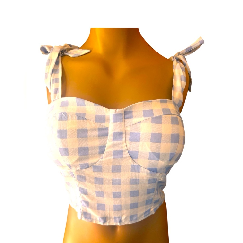 Blue and White Checkered Women's Halter Top